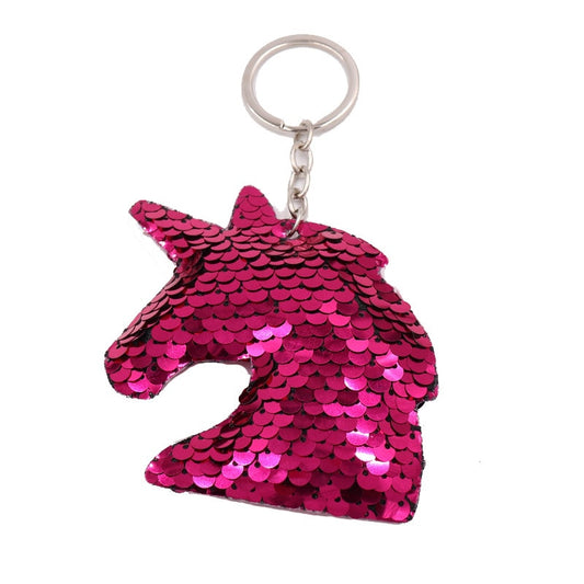 Hot Pink Unicorn Horse Sequin Keychain Sparkling Love Keyring Women Shoulder Bag