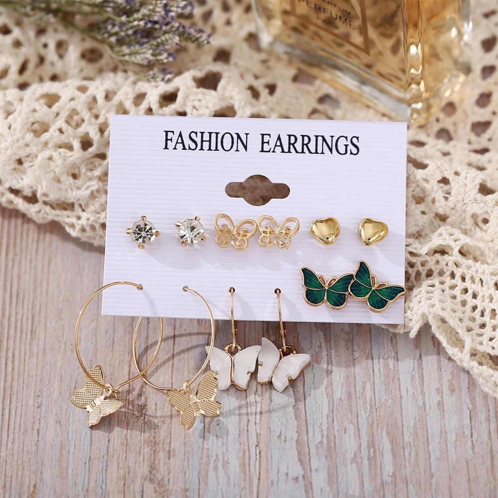 32 Styles 5-9Pairs Mixed Design Hoop Stud Drop Earrings Set Fashion Women Summer