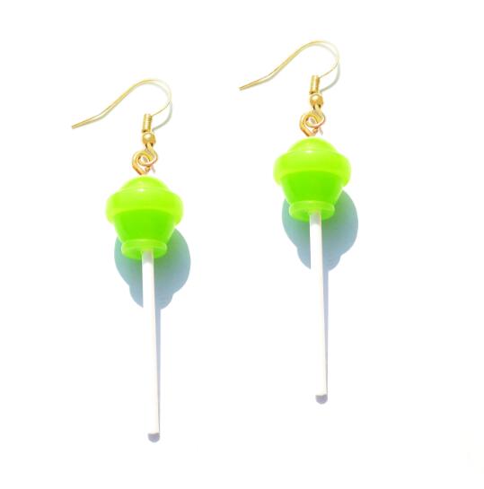 Lime Green Resin Candy Lollipop Drop Earrings Cartoon Ear Pendants Accessories