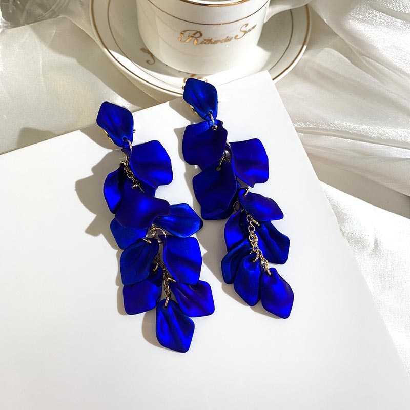 Royal Blue Petals Beautiful Drop Earrings Modern Women Stylish Gift Jewelry Ear