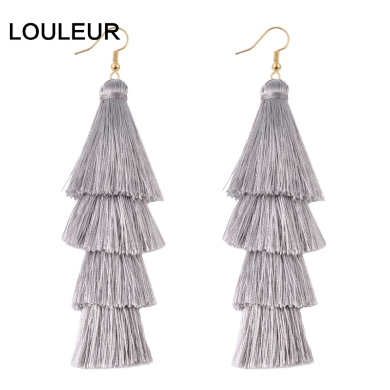 39 Styles  4 Layer Bohemian Multicolor Statement Tassel Dangle Earrings Women