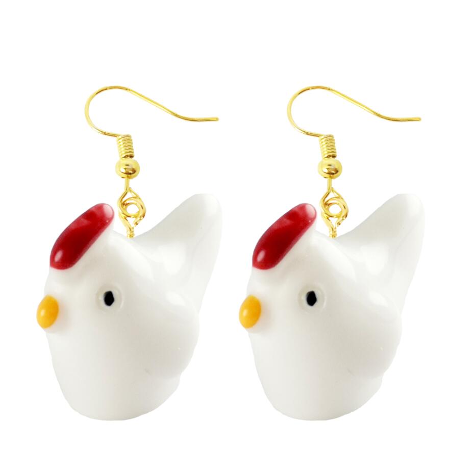 Chicken Figurine Drop Earrings Cartoon Art Women Party Jewelry Ear Fashion