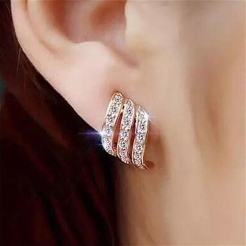 Three Waves Stud Earrings Women Fashion Jewelry Party Wedding Earrings Gift