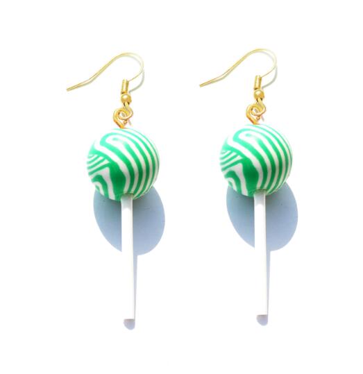 Green Pattern Round Spin Resin Lollipop Drop Earrings Cartoon Ear Pendants