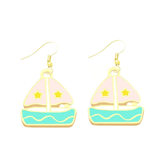 Sail Boat Drop Earrings Cartoon Art Women Party Jewelry Ear Fashion Pendant