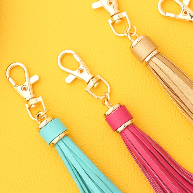 19 Colors PU Leather Tassel Keychain Cartoon Key Holder Car handbag Keyring Gift