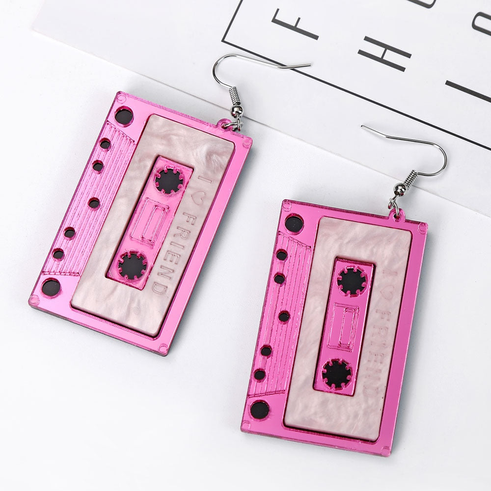 Vintage Romantic Cassette Tape Dangle Earrings Women Travel Fashion Cartoon