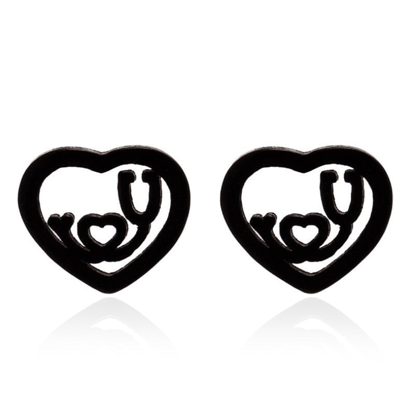 9 Styles Black Star Heart Geometric Stainless Steel Stud Earrings Women Jewelry