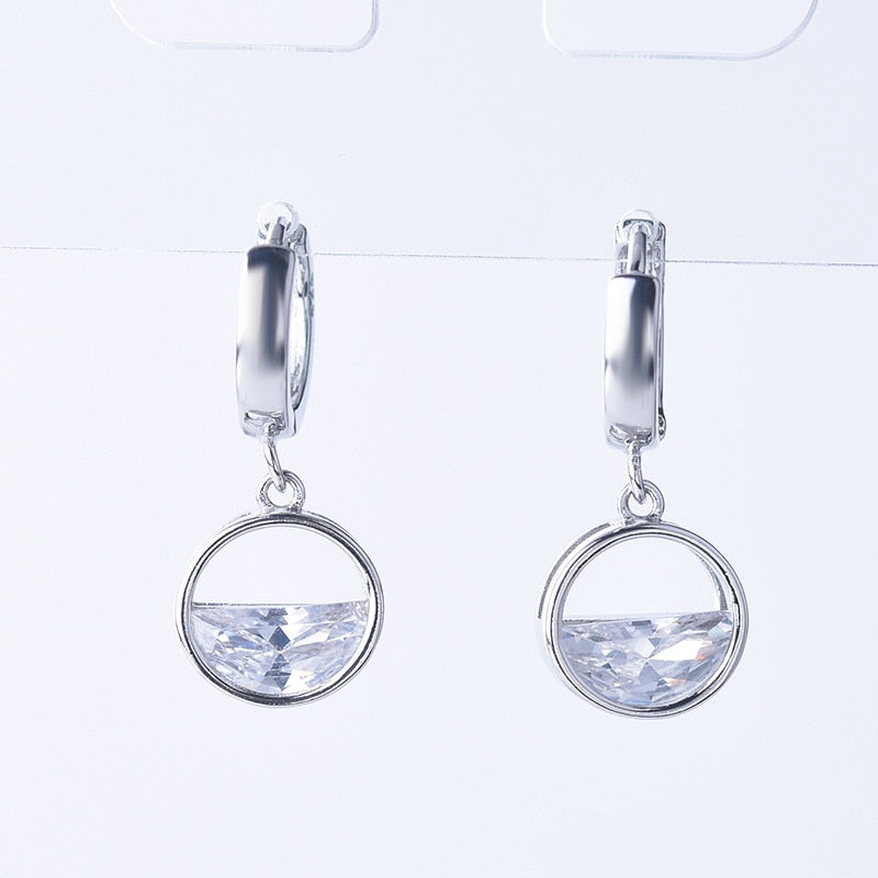 Half Full Crystal Drop Charm Earrings For Women Girl Fashion Modern Jewelry Gift