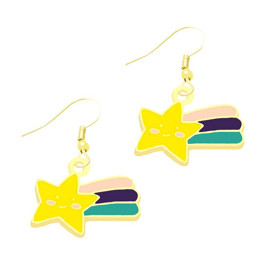 Yellow Star Drop Earrings Cartoon Art Women Party Jewelry Ear Fashion Pendant