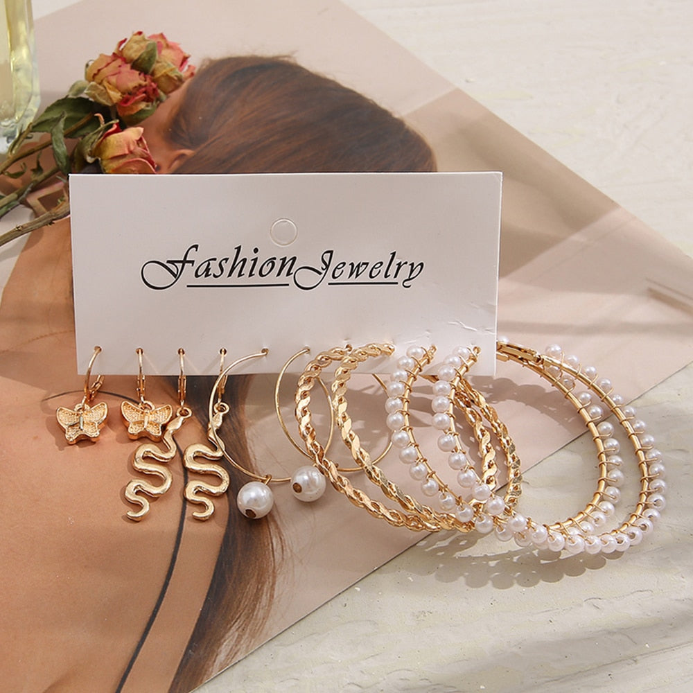 5 Pairs Twisted Faux Hoop Earrings Fashion Women Summer Party Jewelry Girls