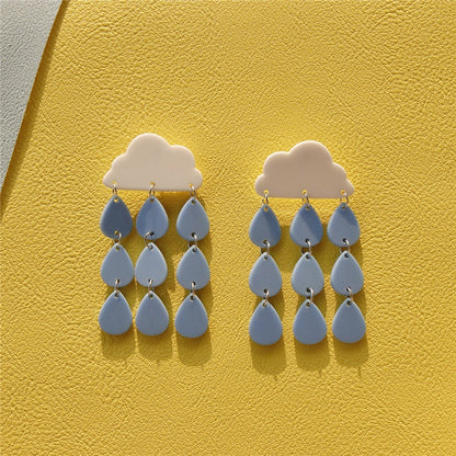 Blue Rain Drops Dangle Earrings Women Travel Fashion Cartoon Earrings Creative