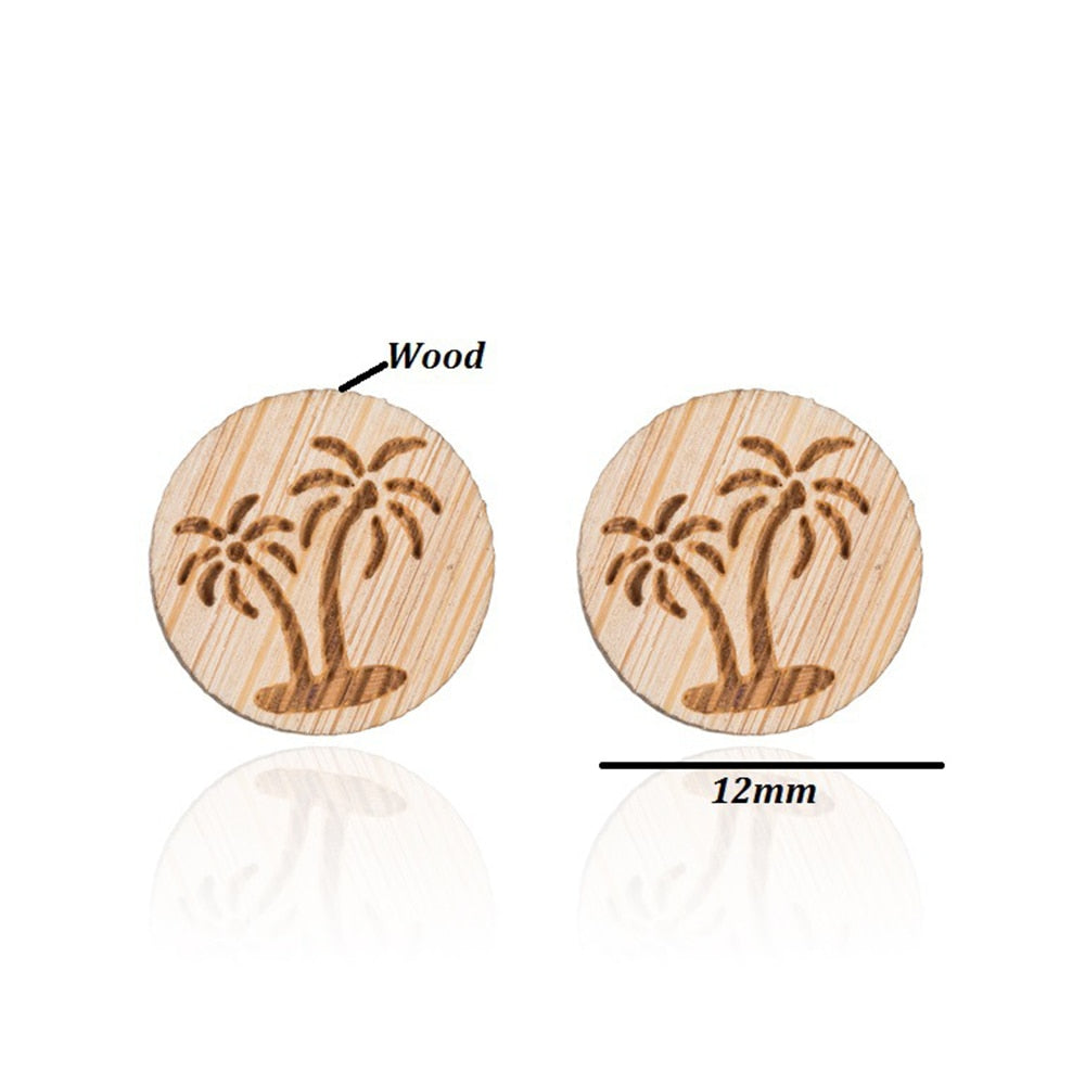 Wooden Palms Lady Cute Stud Earrings for Women Jewelry Girls Earrings