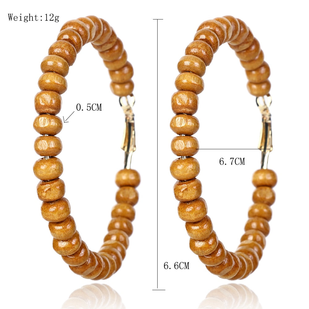 Wooden Beaded Hoop Earrings Modern Women Stylish Gift Jewelry Ear Fashion