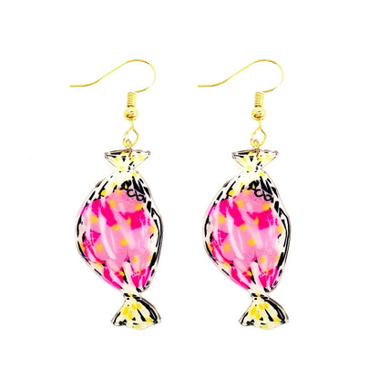 Pink Candy Acrylic Large Drop Earrings Cartoon Art Women Party Jewelry Ear