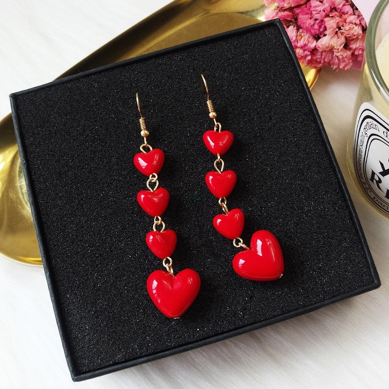 Four Red Hearts Dangle Earrings Women Gifts Earring Cute Girls Eardrop Jewelry