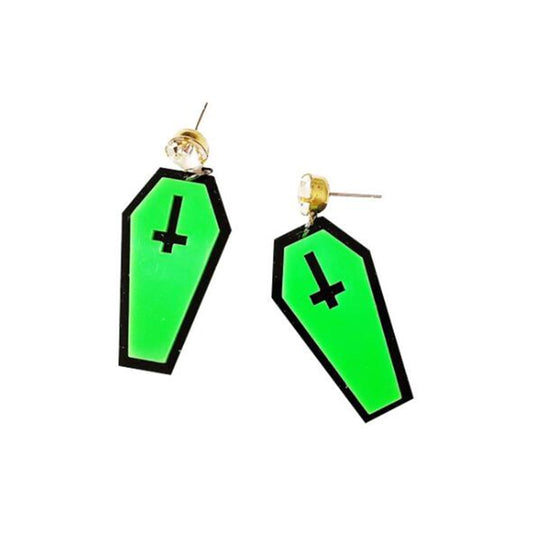 Green Coffin Halloween Drop Earrings Cartoon Art Women Party Jewelry Ear Fashion