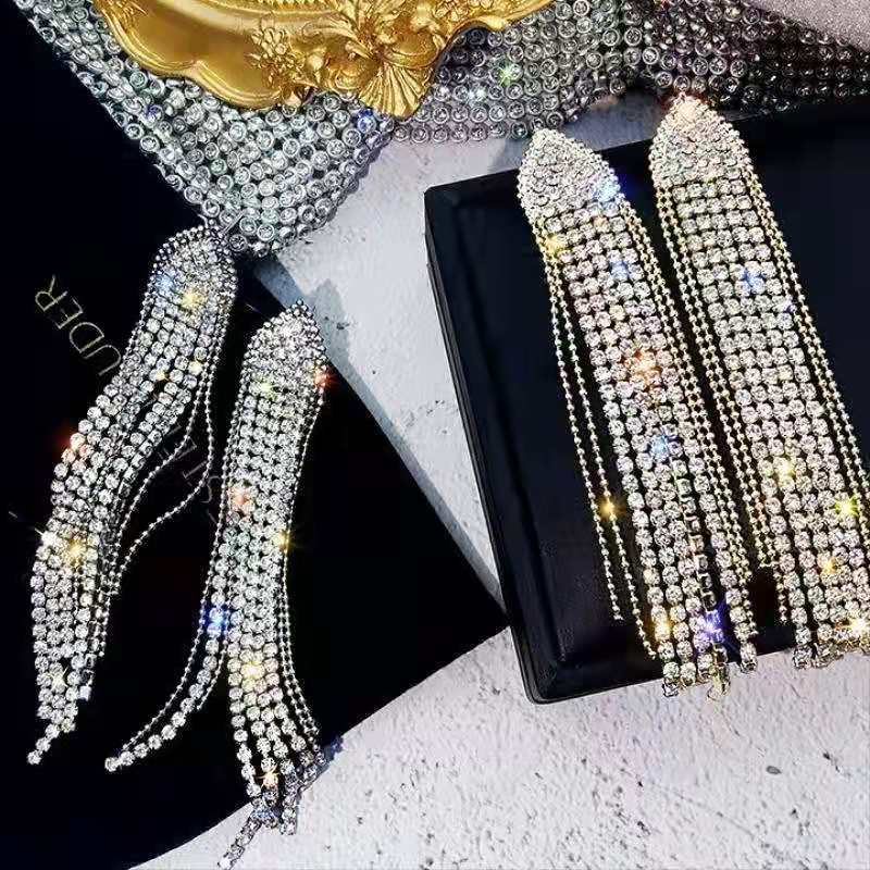 Crystal Arch Tassel Drop Earrings Women Party Wedding Jewelry Dangle Gifts