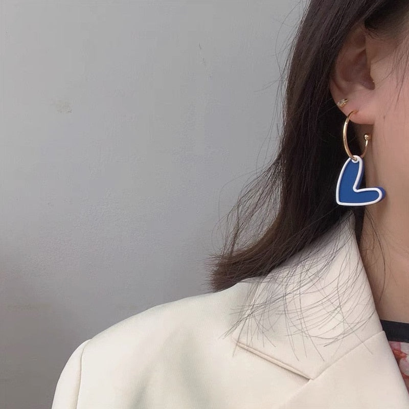 Blue Heart Pendant Dangle Earrings Women Travel Fashion Cartoon Earrings