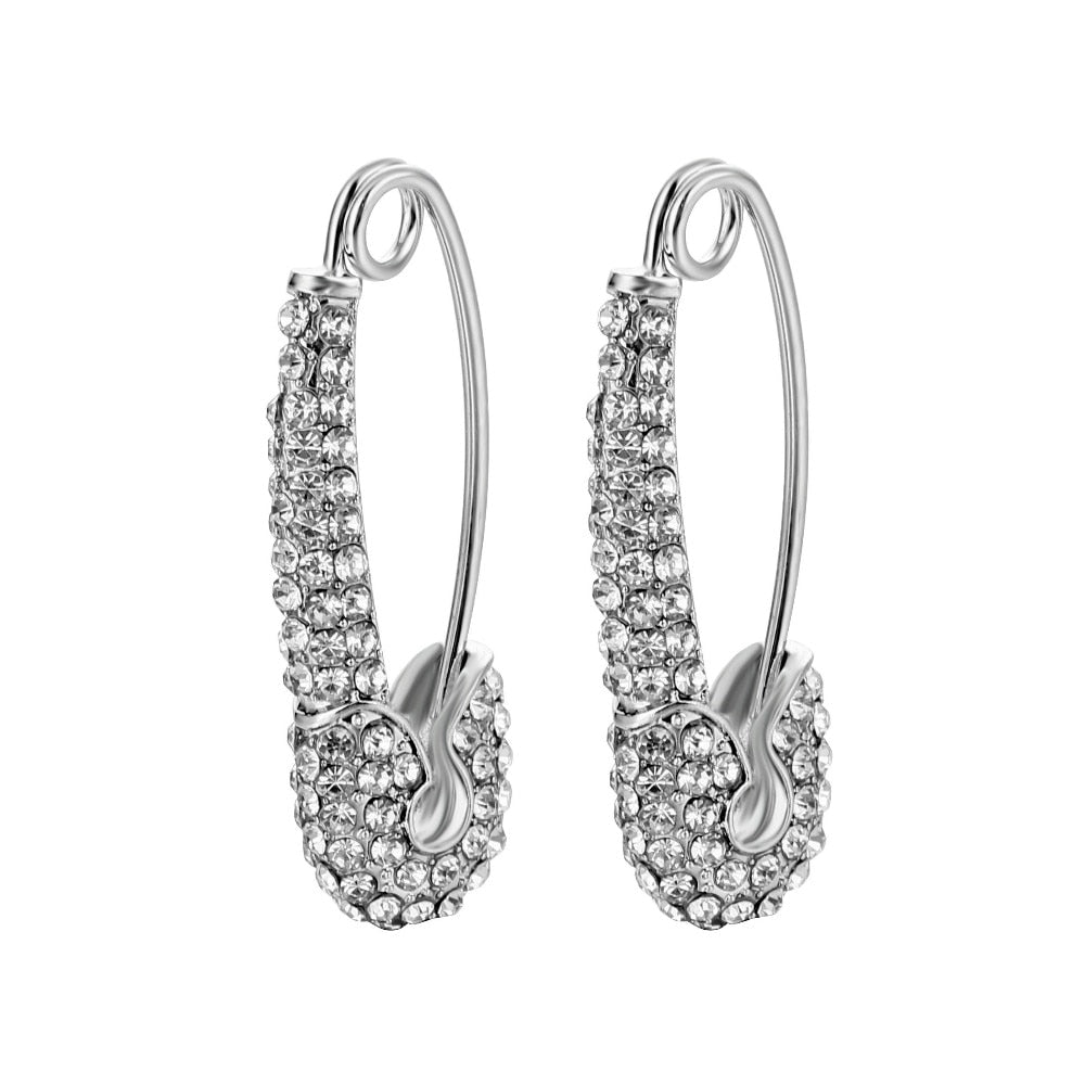 10 Colors Rhinestone Safety Pin Drop Earrings Women Girl Fashion Trendy Jewelry