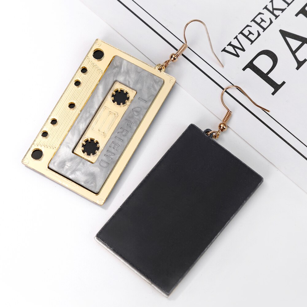 Vintage Romantic Cassette Tape Dangle Earrings Women Travel Fashion Cartoon