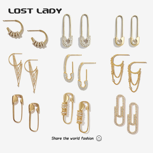 26 Styles Safety Pin Small Alloy Tassel Pin Drop Earrings Fashion Women Summer