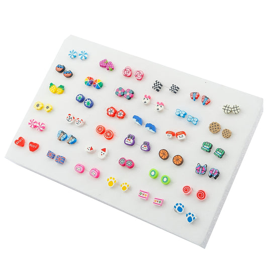 32 Pairs Candy Treats Stud Earrings Cartoon Set Women Small Girl Earring Jewelry