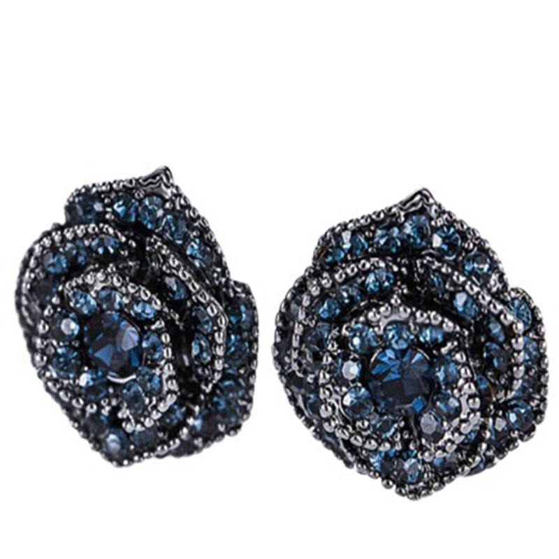 1pair Rhinestone Decor Flower Stud Earrings for Women Girls Ear Studs Jewelry