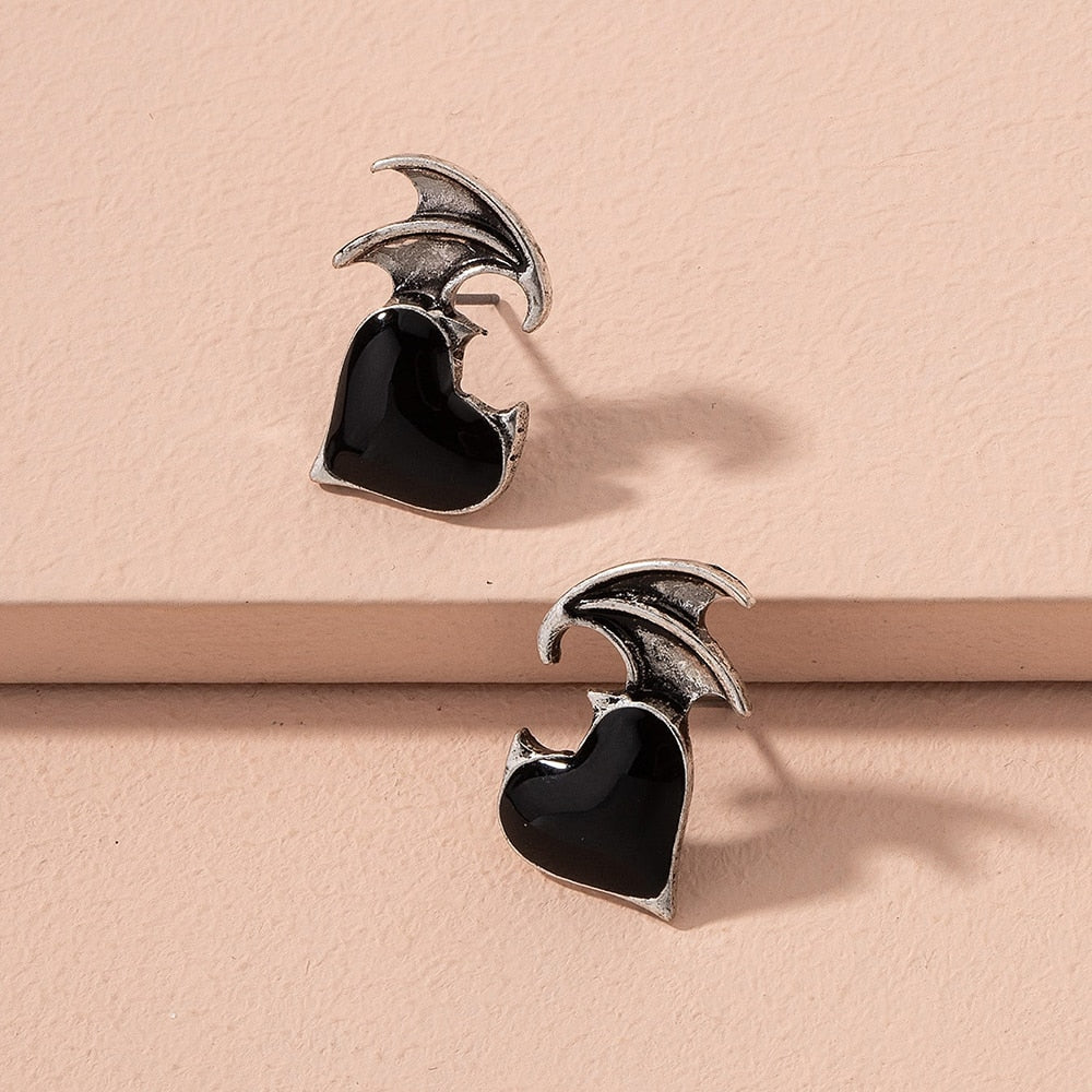 Devils Wings Heart-shaped Stud Earrings Charms Jewelry Fashion Creative Earrings