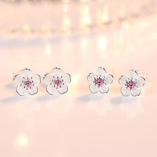 Pink Detail Flower Earring Studs Ear Earrings Jewelry Accessories Birthday Gift