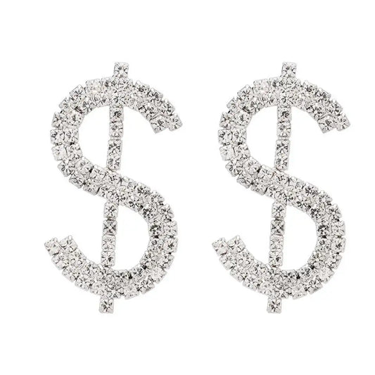 Rhinestone Dollar Decor Stud Earrings for Women Girls Ear Studs Jewelry Gift