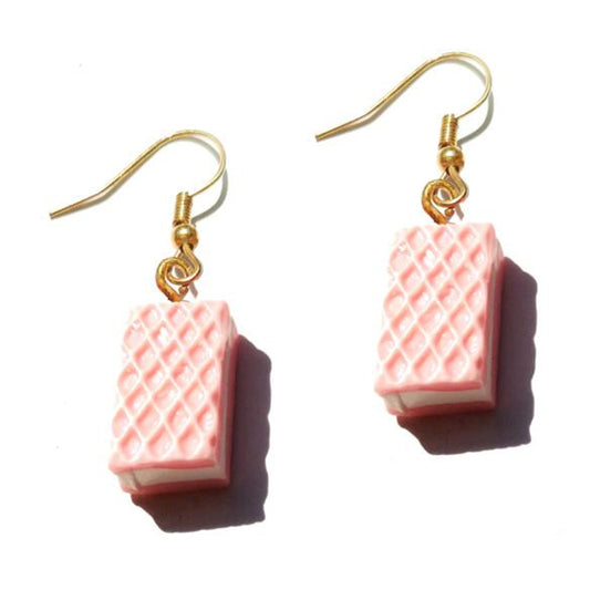 Resin Pink Waffle Cake Drop Earrings Women Art Fashion Cartoon Earrings Creative