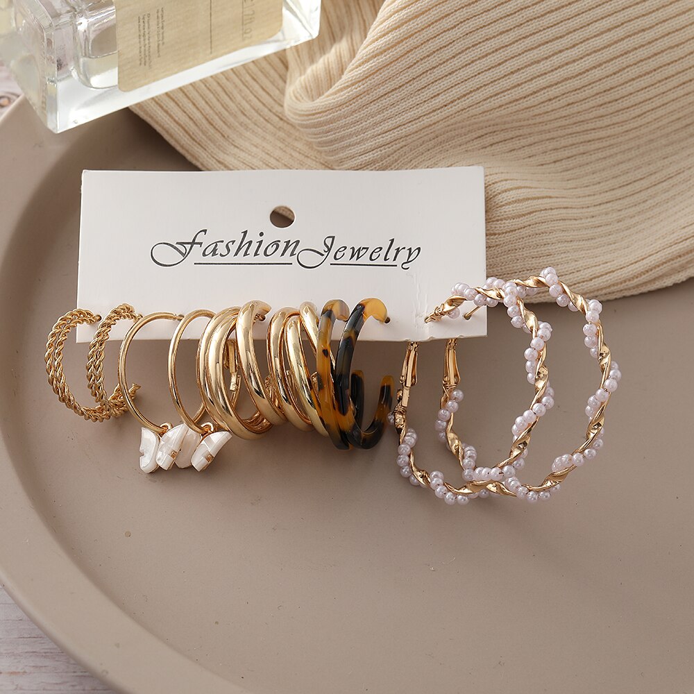 5pairs Set Mixed Style Hoop Earrings Fashion Women Summer Party Jewelry Girls