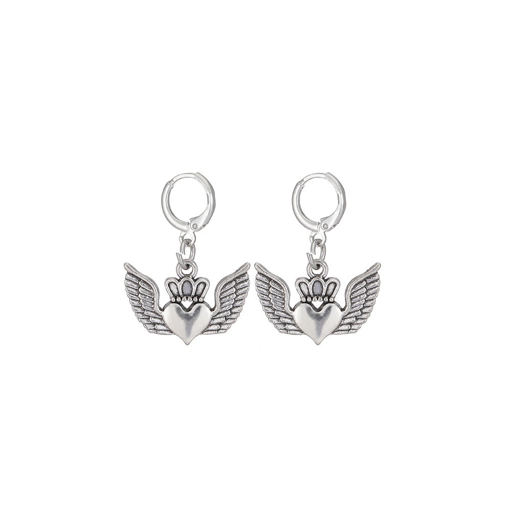 Antique Style Heart and Wings Dangle Earrings Charms Jewelry Fashion Creative