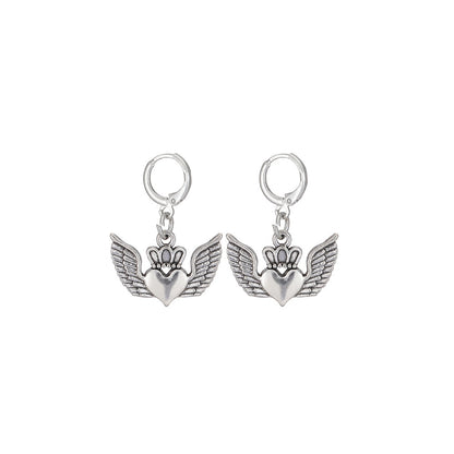 Antique Style Heart and Wings Dangle Earrings Charms Jewelry Fashion Creative