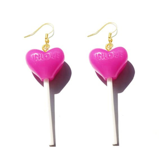 Purple Heart Resin Candy Lollipop Drop Earrings Cartoon Ear Pendants Accessories