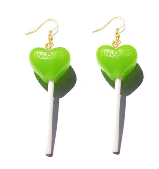 Green Heart Resin Candy Lollipop Drop Earrings Cartoon Ear Pendants Accessories