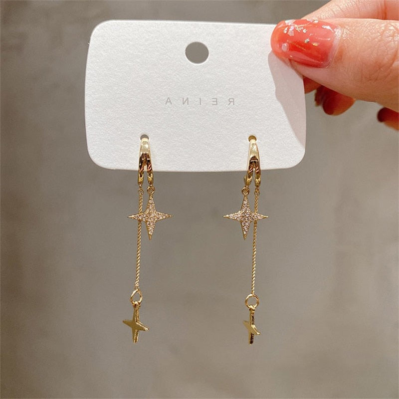 Four Pointed Star Drop Earrings Women Girl Party Gift Fashion Ear Jewelry