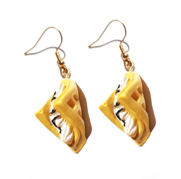 Waffle and Cream Drop Earrings Cartoon Art Women Party Jewelry Ear Fashion