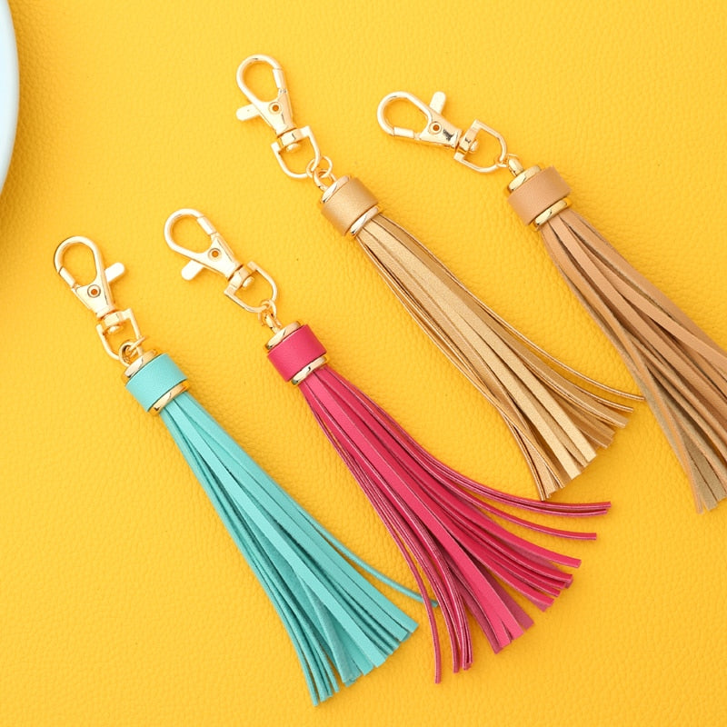 19 Colors PU Leather Tassel Keychain Cartoon Key Holder Car handbag Keyring Gift