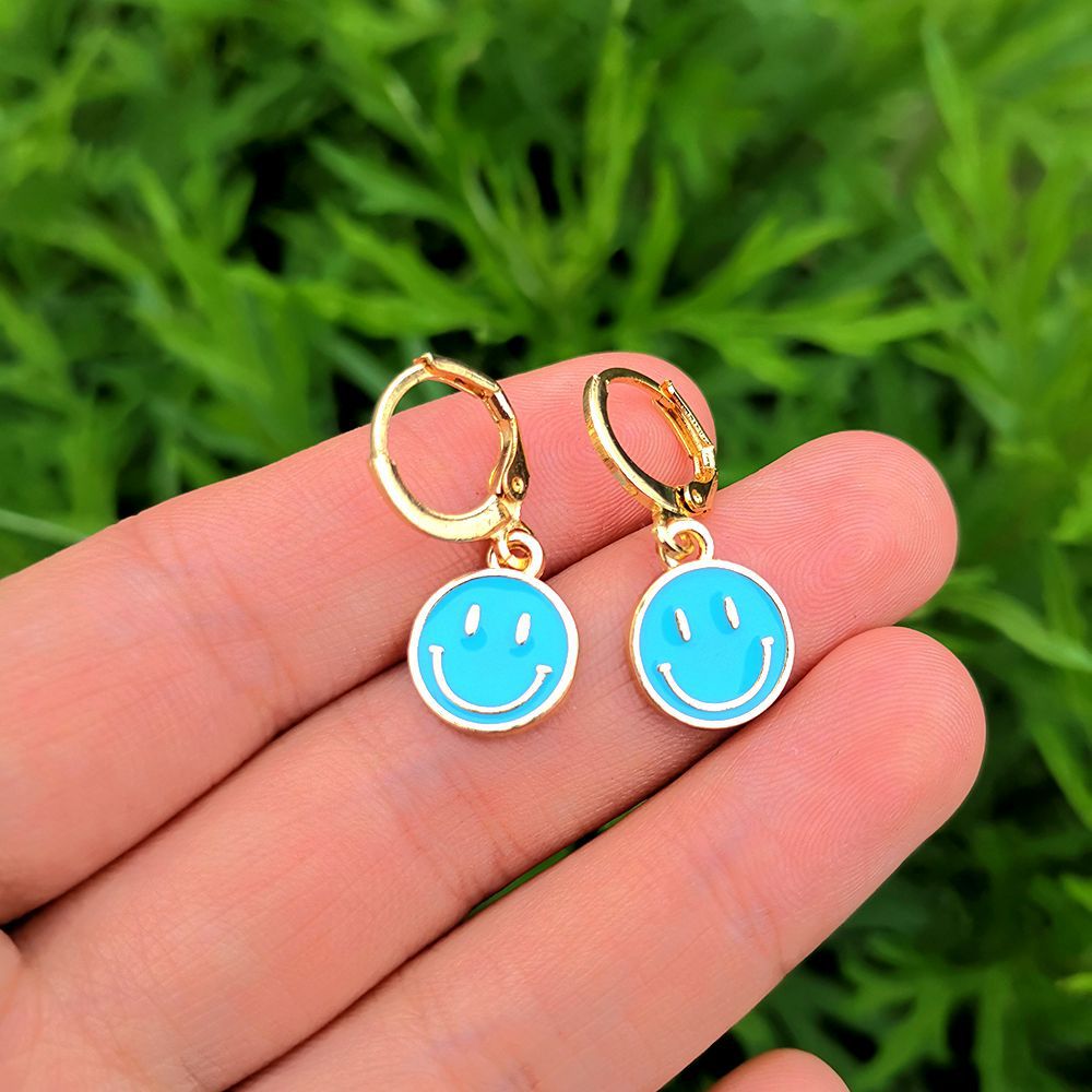 Blue Smile Pendant Drop Earrings Women Girl Fashion Trendy Jewelry Accessories