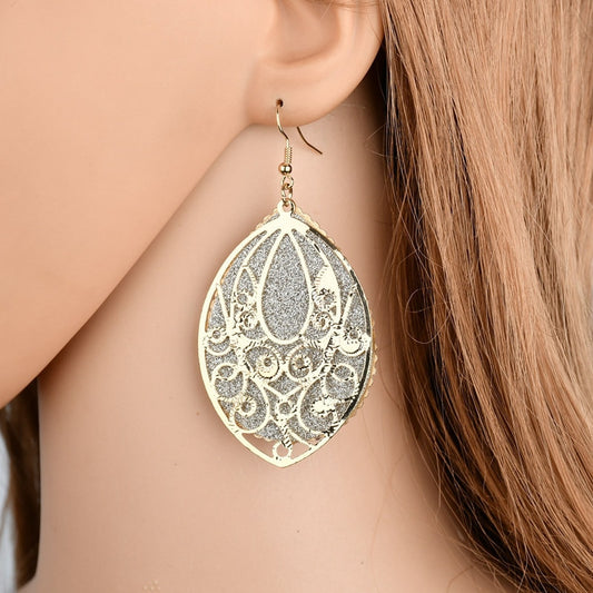 Hollow Pattern Frosted Dangle Earrings Fashion Party Girls Pendant Earrings