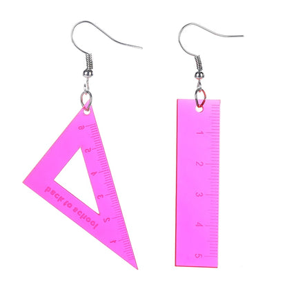 Ruler and Triangle Drop Earrings Female Travel Cartoon Earrings Creative Art