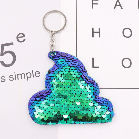 Green Blue Poo Design Sequin Keychain Sparkling Love Keyring Women Shoulder Bag