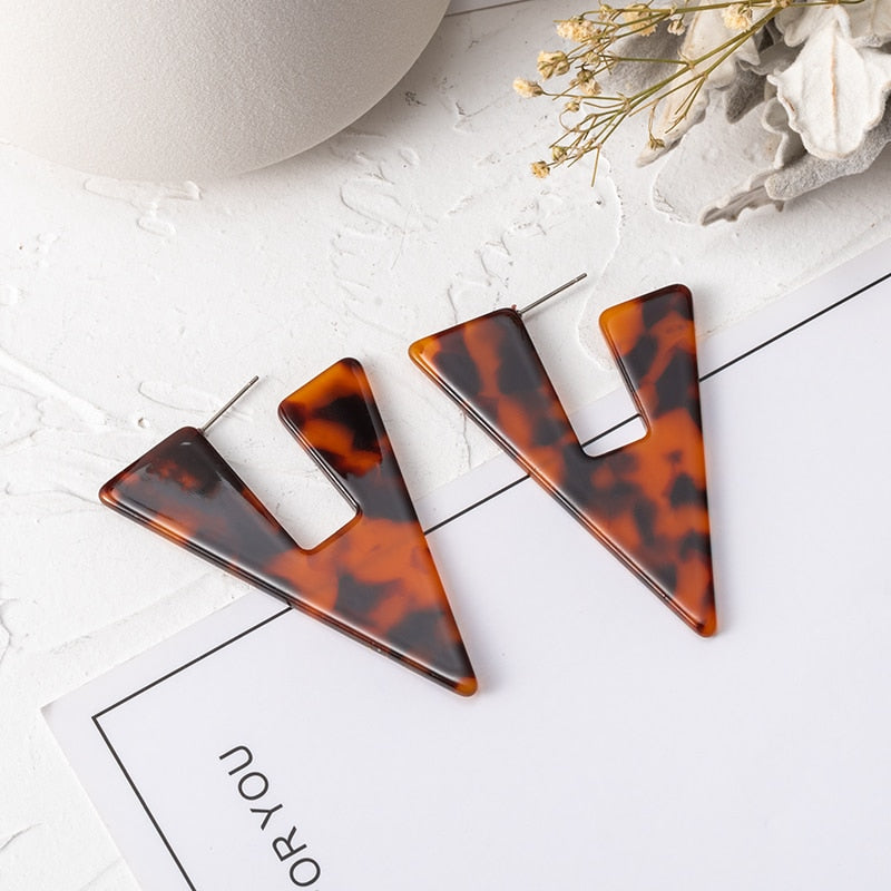 12 Styles Geometric Brown Acrylic Dangle Earrings Women Party Wedding Jewelry