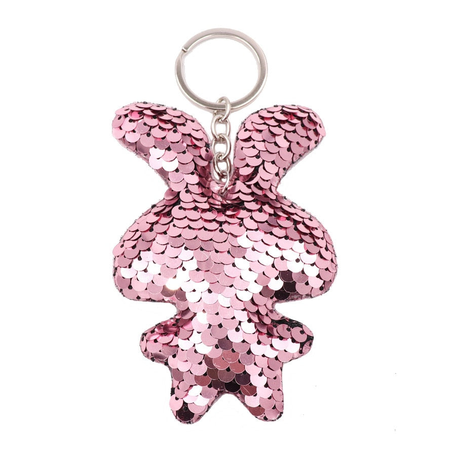 Light Pink Rabbit Sequin Keychain Sparkling Love Keyring Women Shoulder Bag