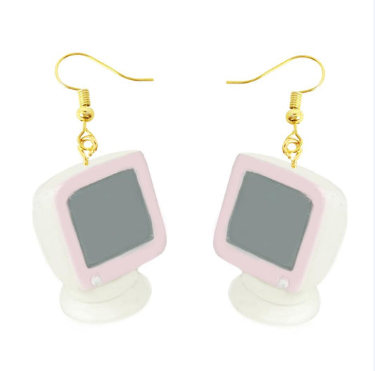 Retro Pink Monitor Drop Earrings Cartoon Art Women Party Jewelry Ear Fashion