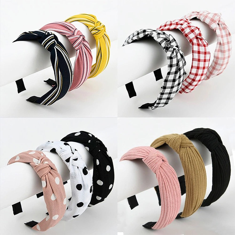 48 Styles Women Elegant Top Knot Headband Print Dot Hairbands Girls Striped