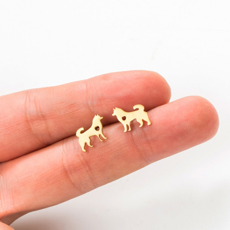 Stainless Steel Doggy Stud Earrings For Women girls Ear Ornaments jewelry