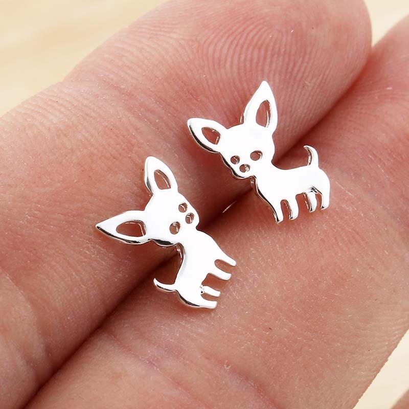 Mini Chihuahua Stud Earrings for Women Cute Stainless Steel Golden Animal Dog